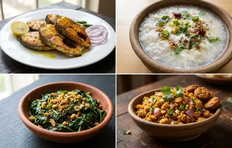 Macha Bhaja, Pakhala, Saga Bhaja and Badi Chura