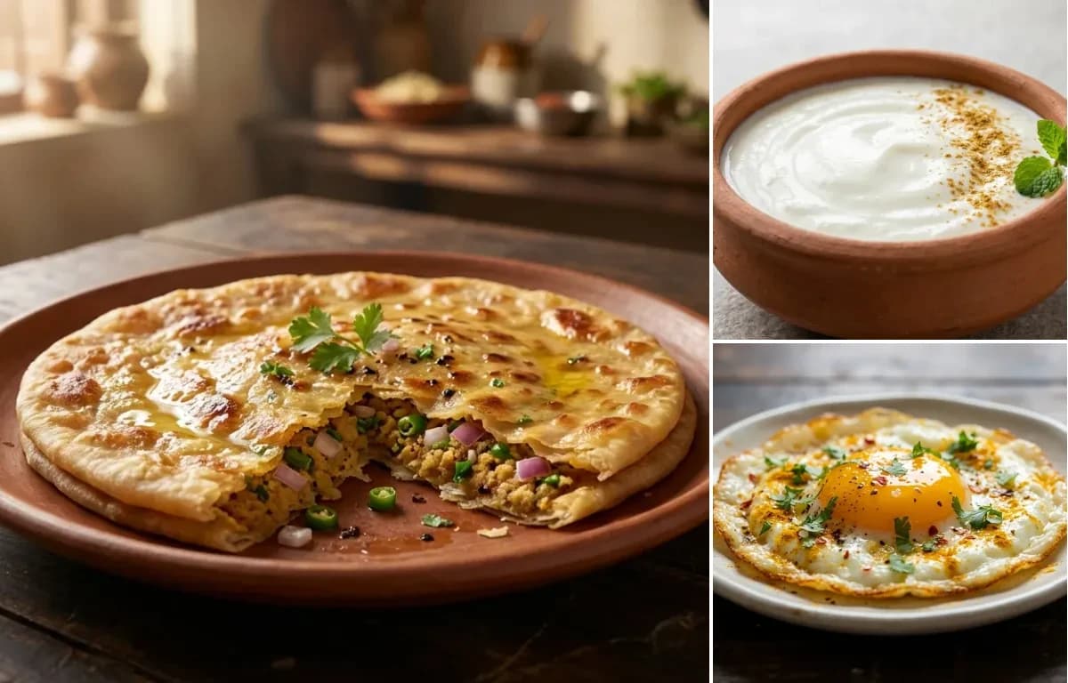Makuni Paratha, Dahi and Fried Egg