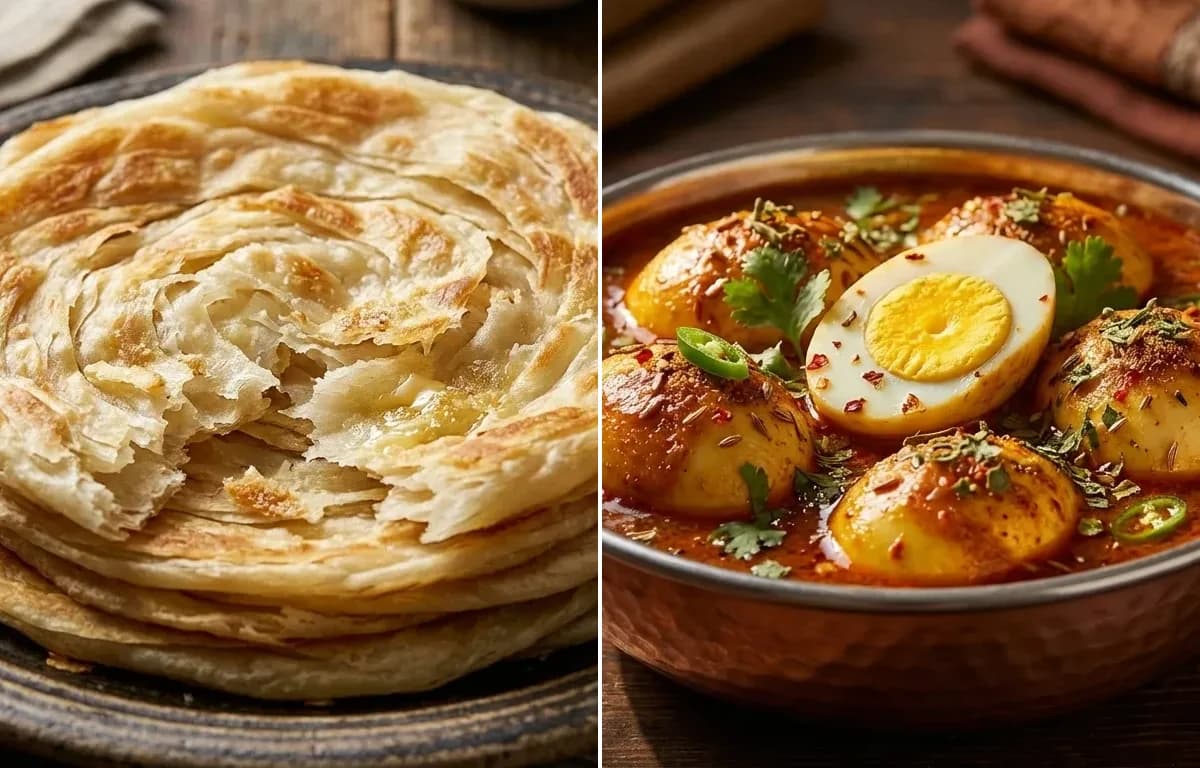Malabar Parotta with Egg Curry