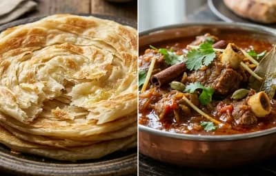 Malabar Parotta with Mutton Curry