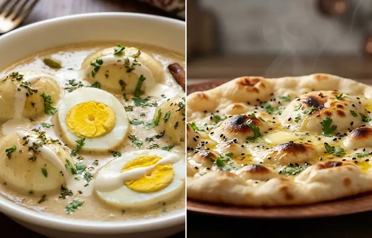 Malai Egg Curry with Butter Naan