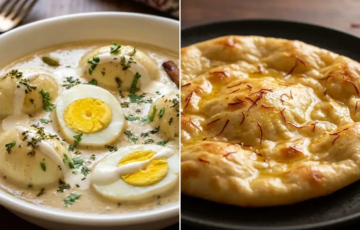 Malai Egg Curry with Saffron Sheermal