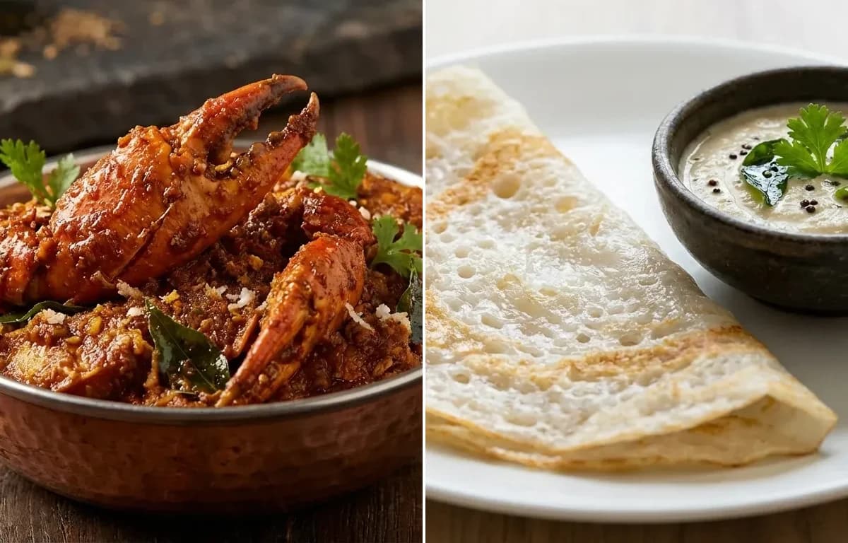 Mangalorean Crab Sukka with Neer Dosa