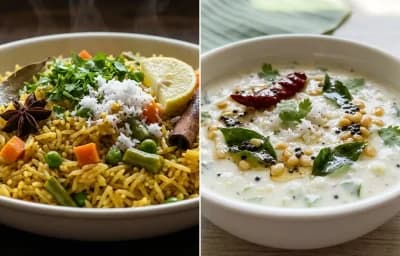 Mangalorean Vegetable Pulao with Coconut Raita