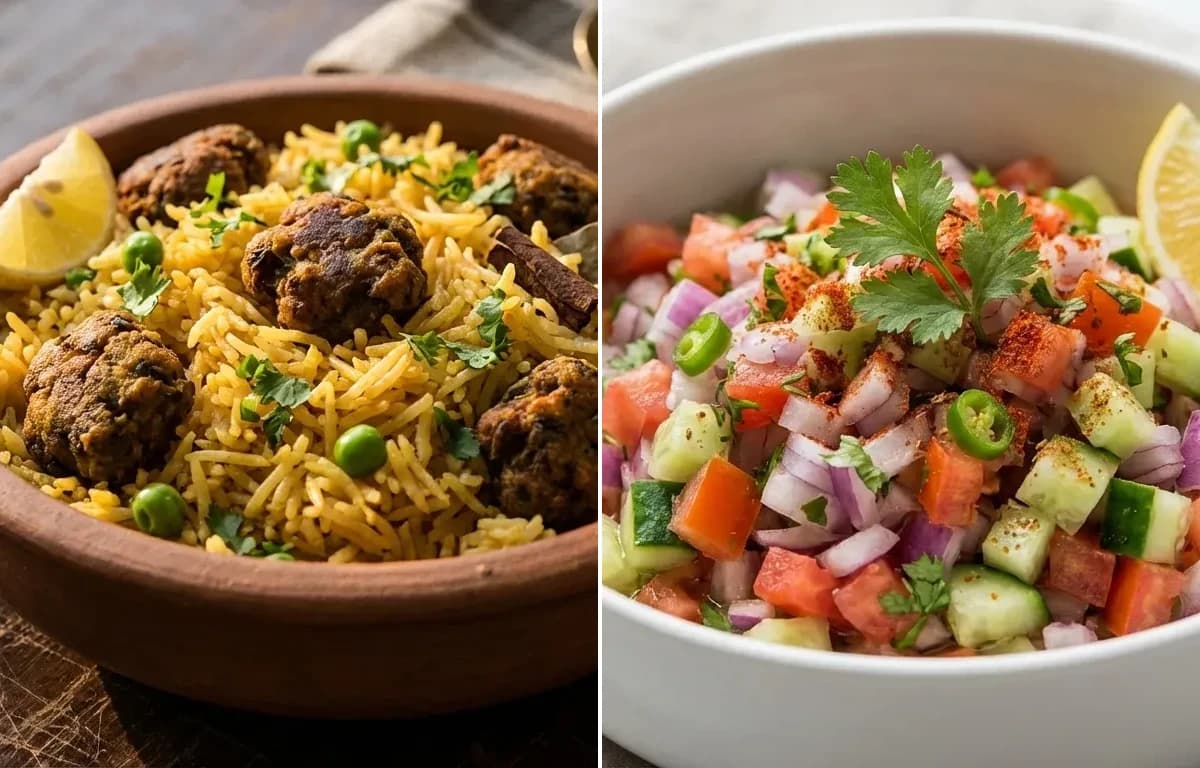 Mangodi Pulao with Kachumber Salad