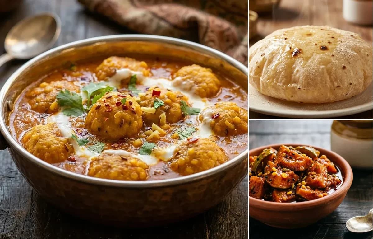Mangodi Sabzi, Phulka and Mango Pickle