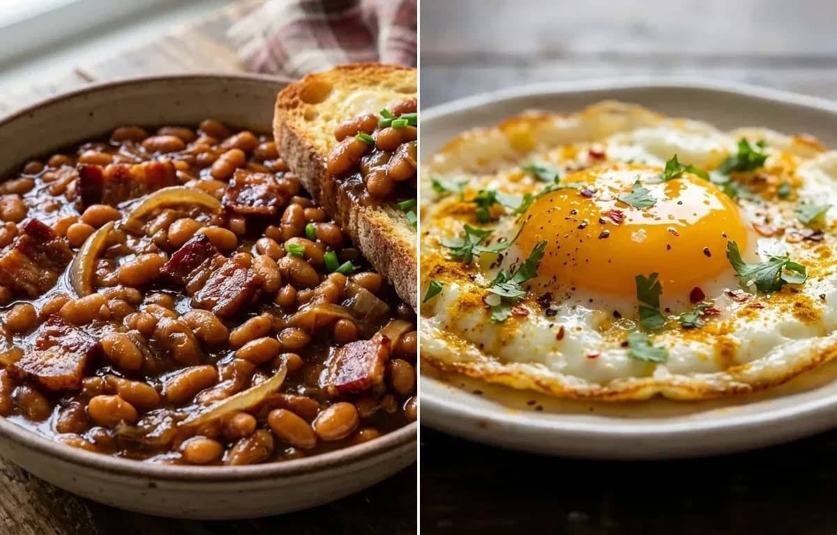 Maple Baked Beans on Toast with Fried Egg