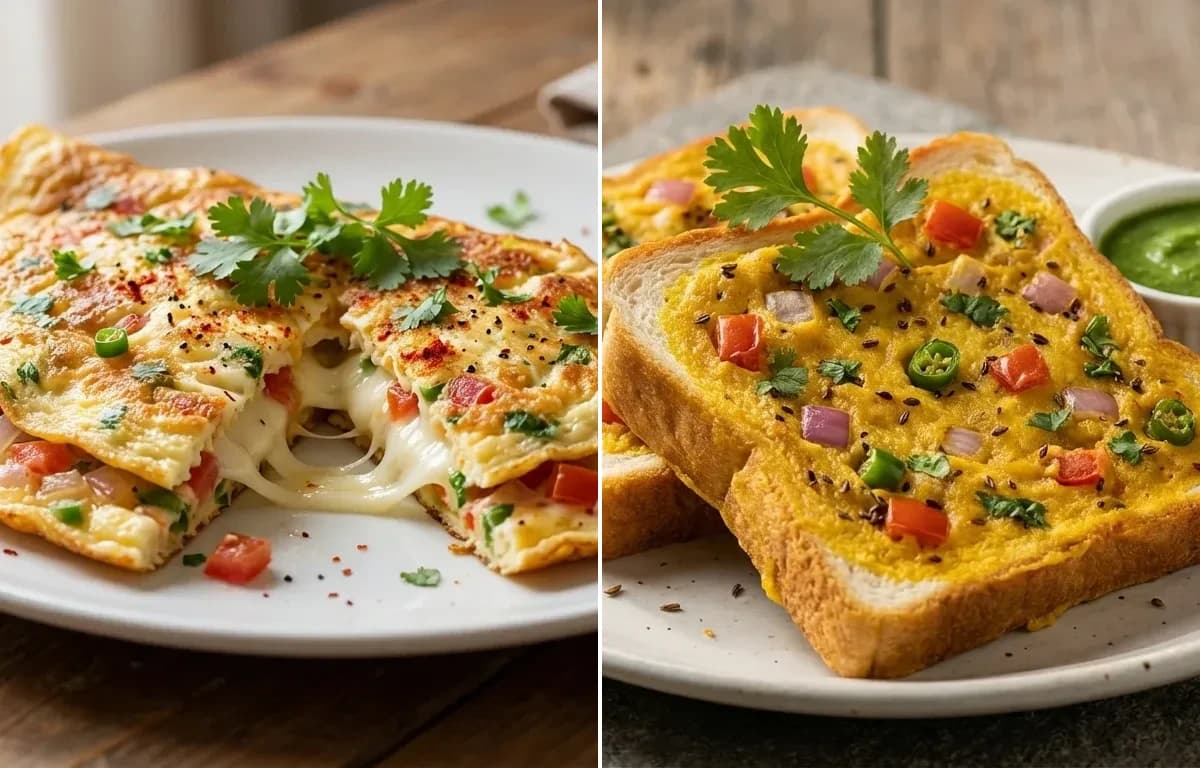 Masala Cheese Omelette with Bread Toast