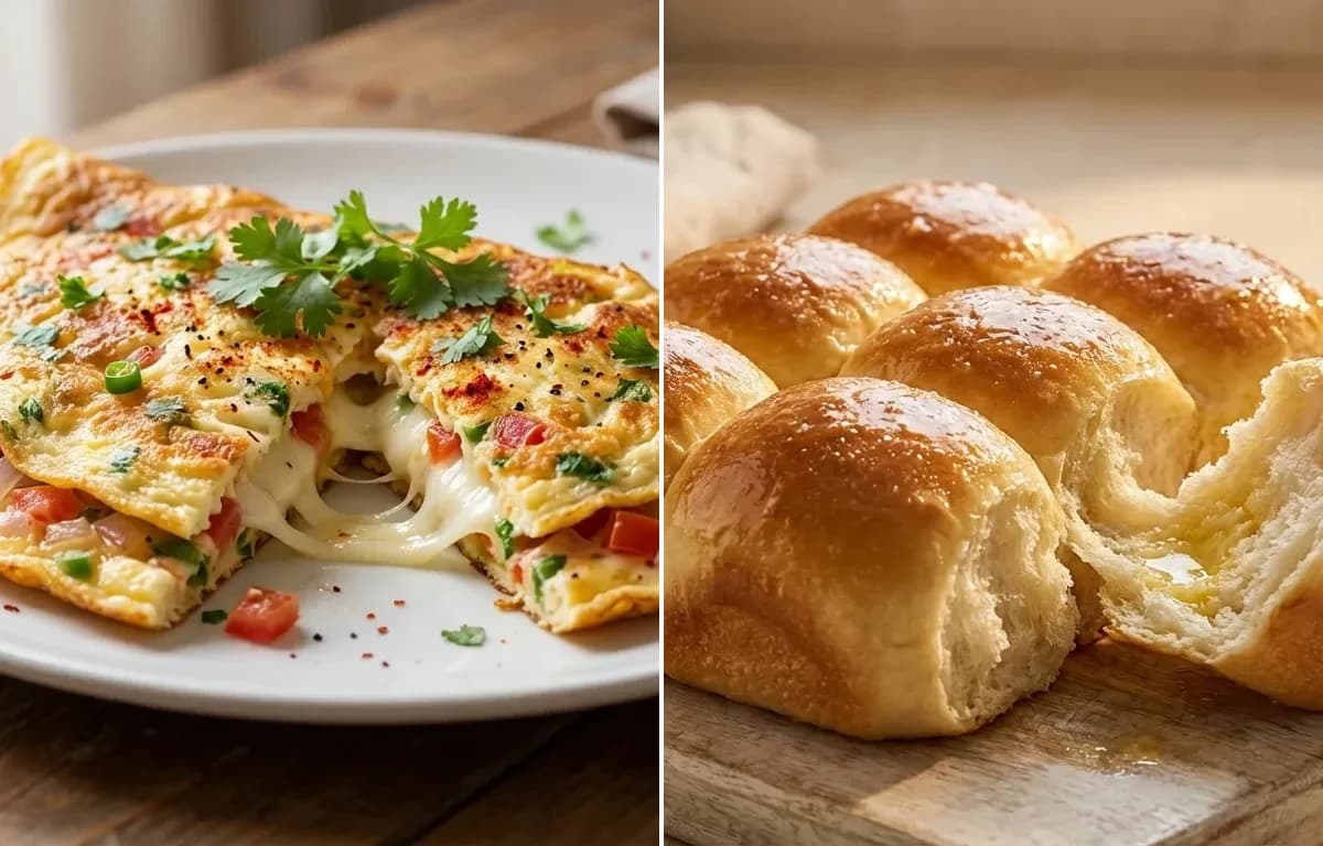 Masala Cheese Omelette with Ladi Pav