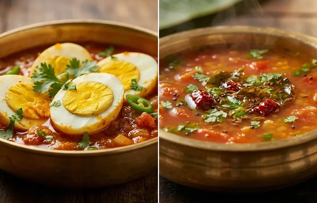 Masala Eggs with Tomato Rasam