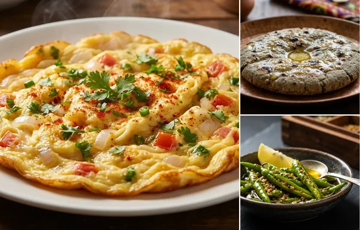 Masala Omelette, Bajra Roti and Green Chili Pickle