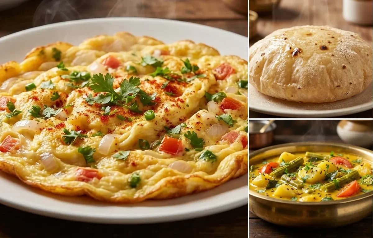 Masala Omelette, Phulka and Sindhi Kadhi