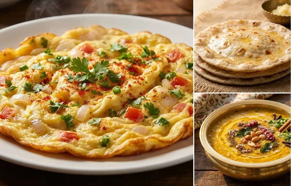 Masala Omelette, Rotli and Gujarati Dal