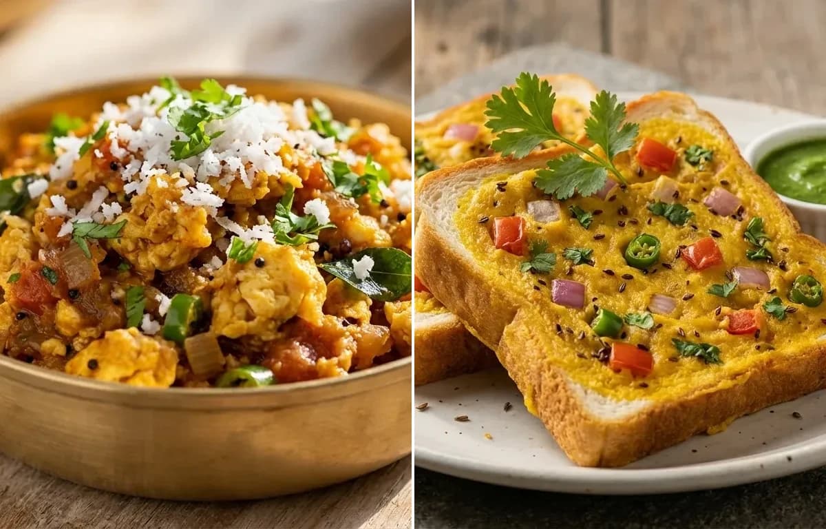 Masala Scrambled Eggs with Bread Toast