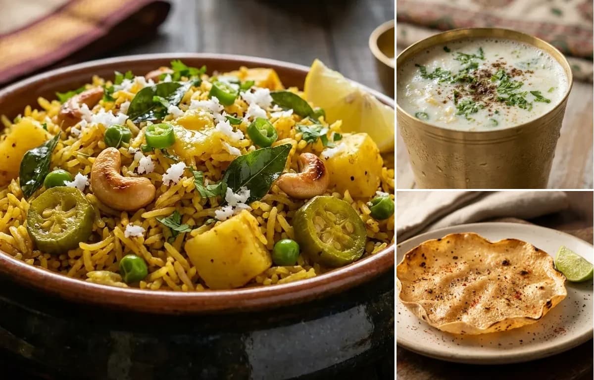 Masale Bhat, Mattha and Roasted Papad