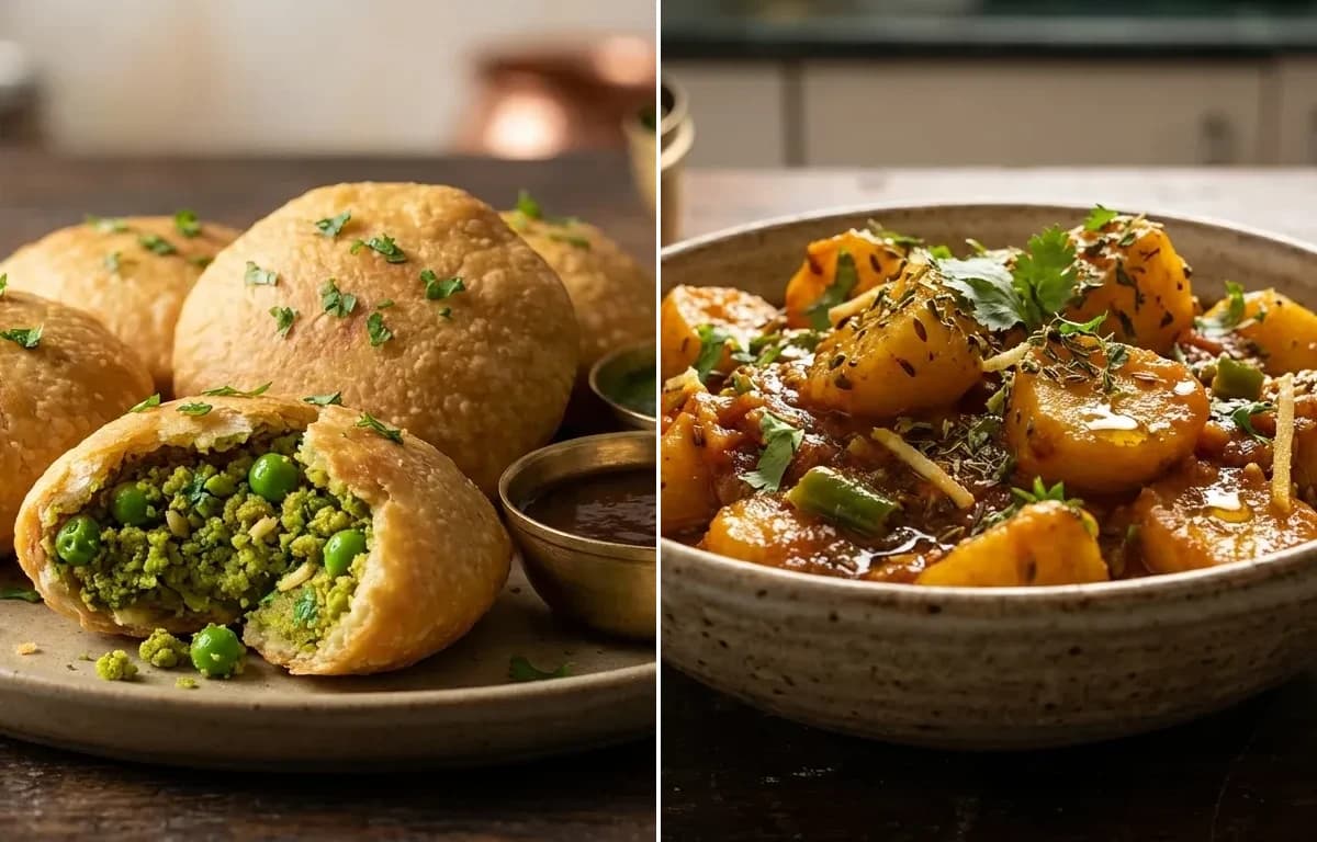 Matar Kachori with Aloo Tamatar Sabzi