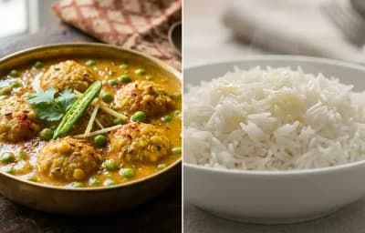 Matar Mangodi Sabzi with Steamed Basmati Rice