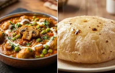 Matar Mushroom Curry with Phulka