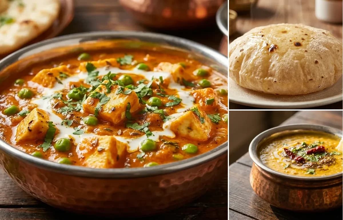 Matar Paneer, Phulka and Dal Fry