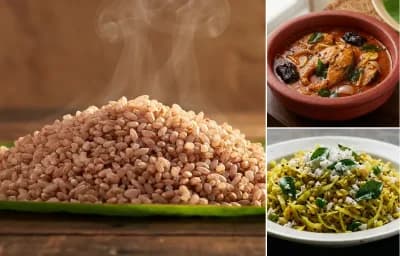 Matta Rice with Kerala Meen Vevichathu and Cabbage Thoran