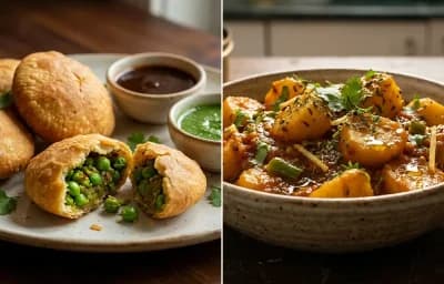 Mattar ki Kachori with Aloo Tamatar Sabzi