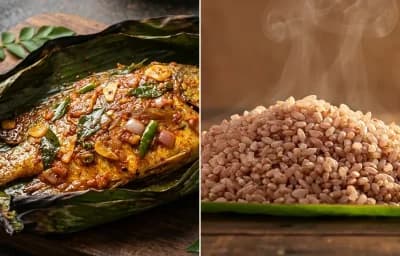 Meen Pollichathu with Matta Rice