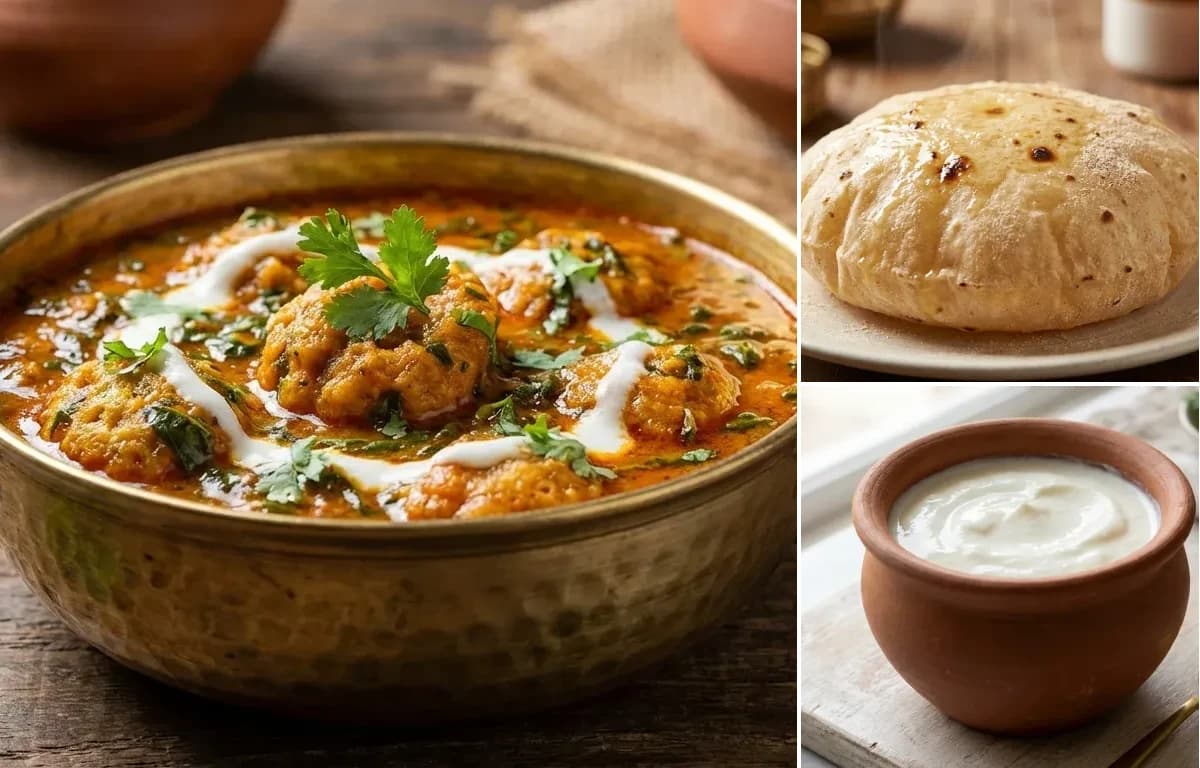 Methi Mangodi Sabzi, Phulka and Curd