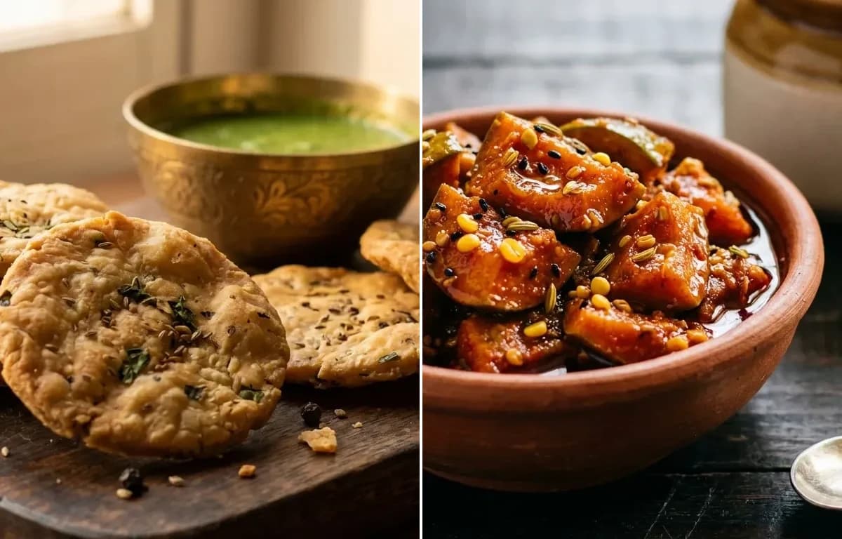 Methi Mathri with Mango Pickle