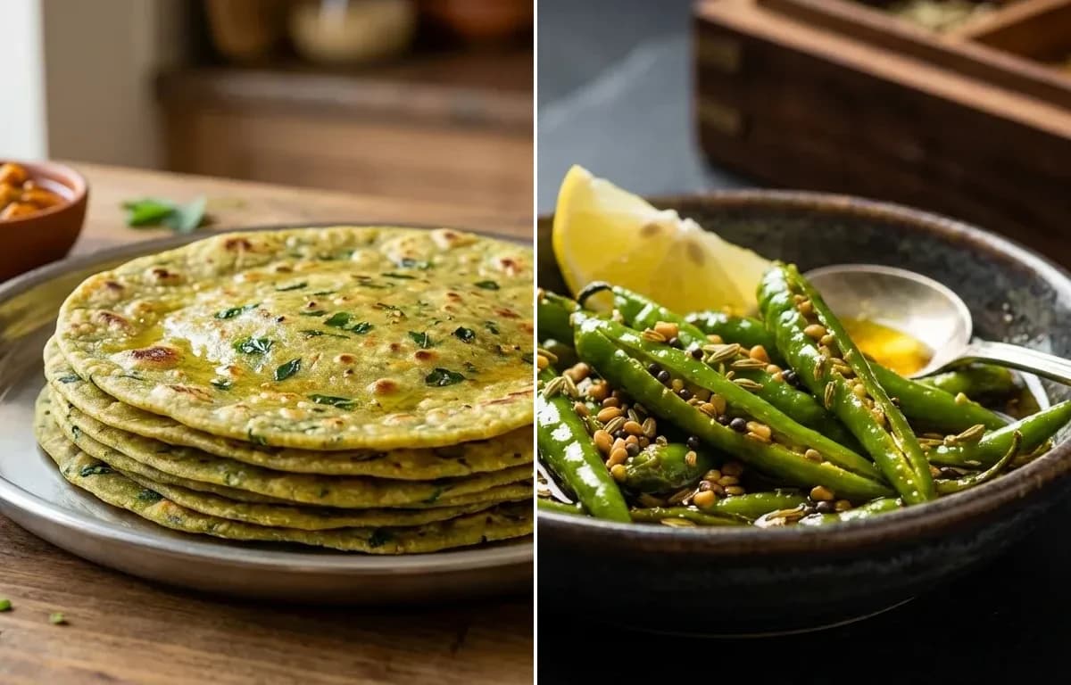 Methi Thepla with Green Chili Pickle