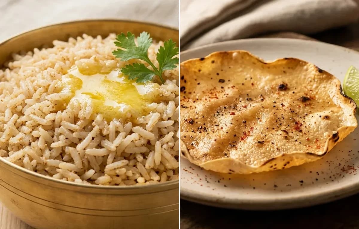 Metkut Bhat with Roasted Papad