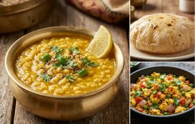 Mogar Dal, Phulka and Egg Bhurji with Peas