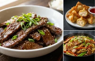 Mongolian Beef with Crab Rangoon and Pork Lo Mein