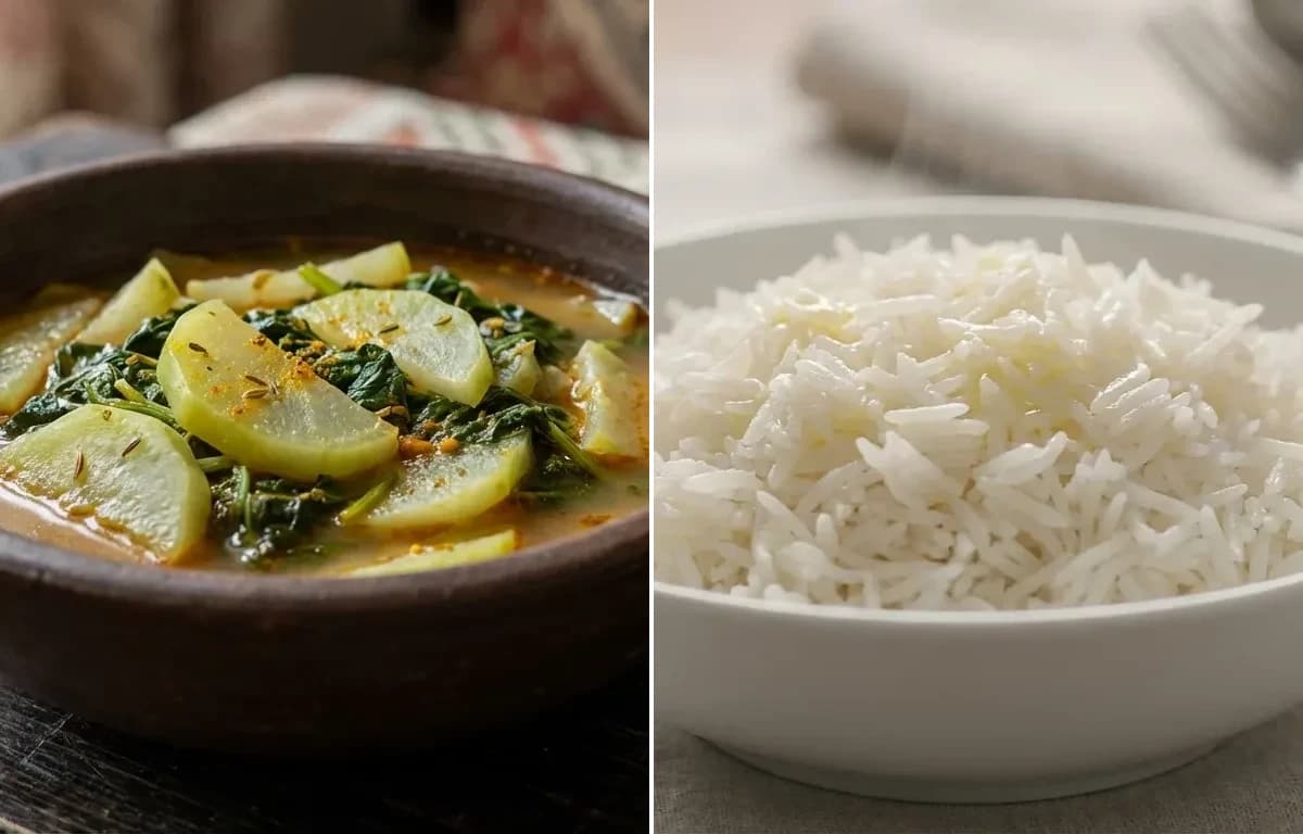 Monji Haak with Steamed Basmati Rice