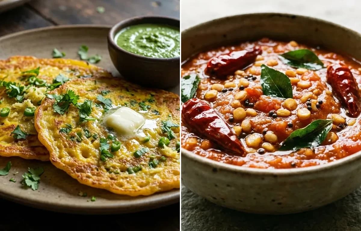 Moong Dal Dhirde with Tomato Chutney