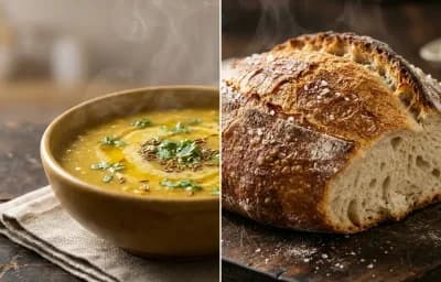 Moong Dal Shorba with No-Knead Crusty Bread