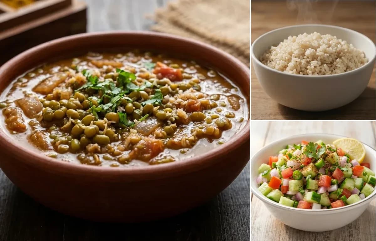 Moong Gathi, Brown Rice and Kachumber