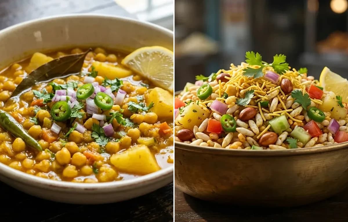 Motor Ghoogni with Jhal Muri