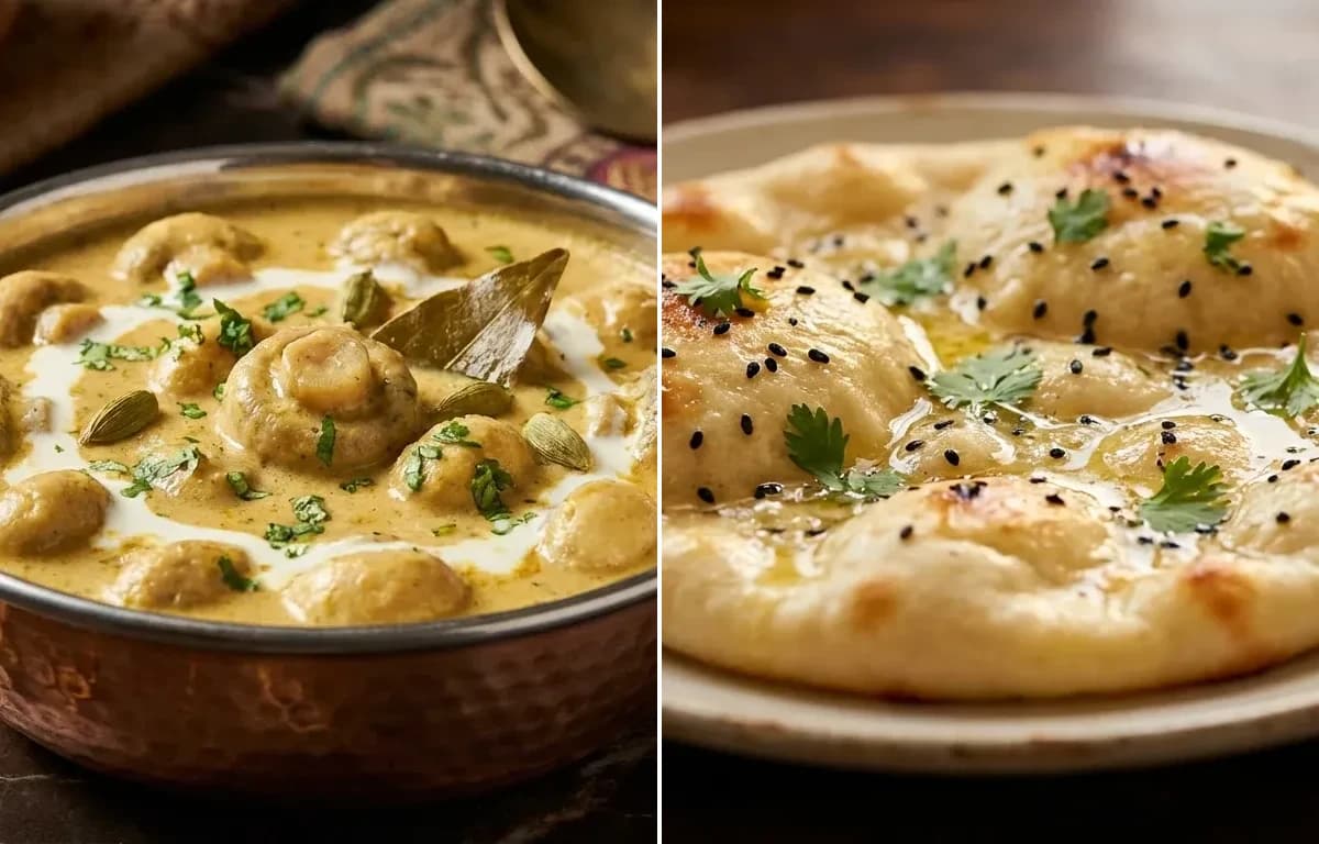 Mughlai Mushroom Masala with Butter Kulcha