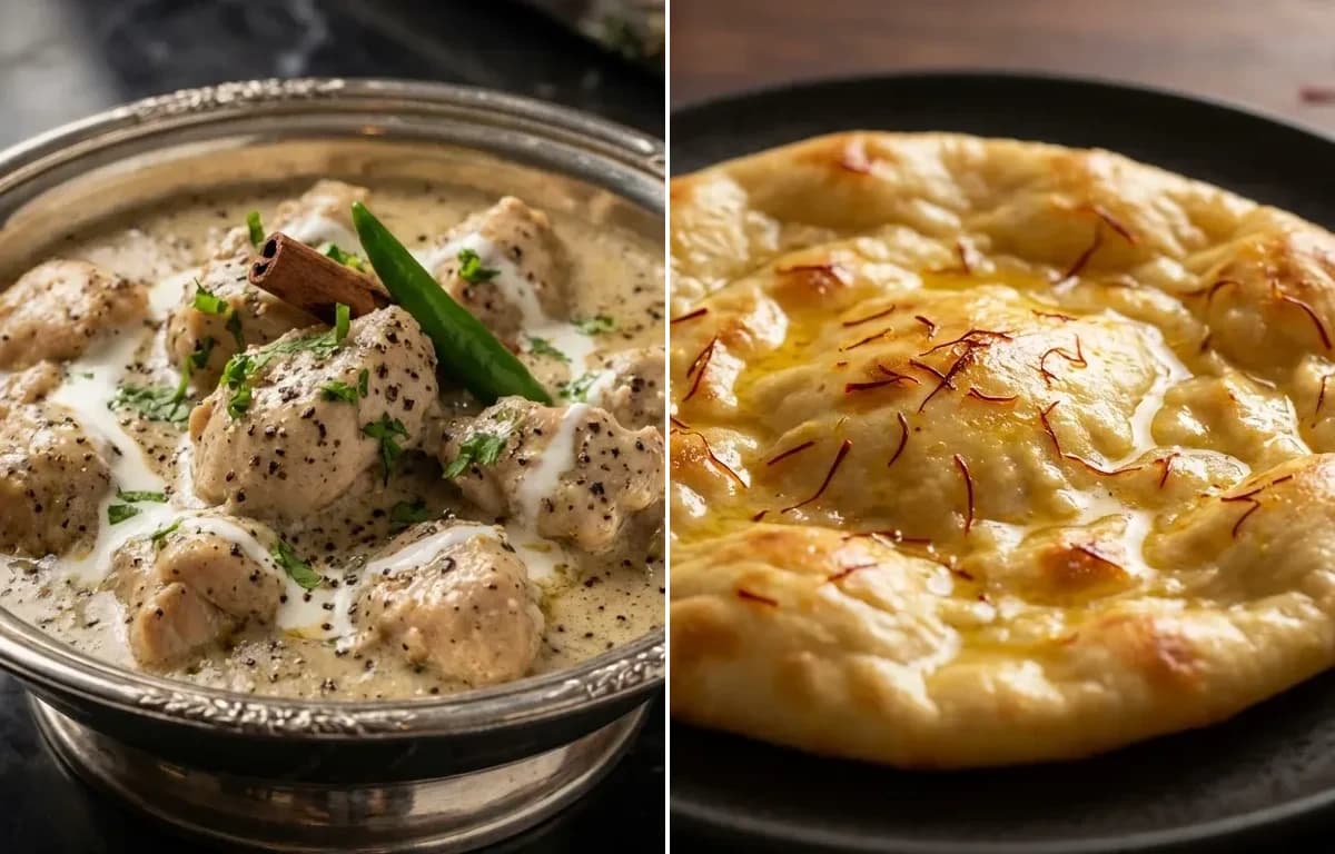 Murgh Kali Mirch with Saffron Sheermal