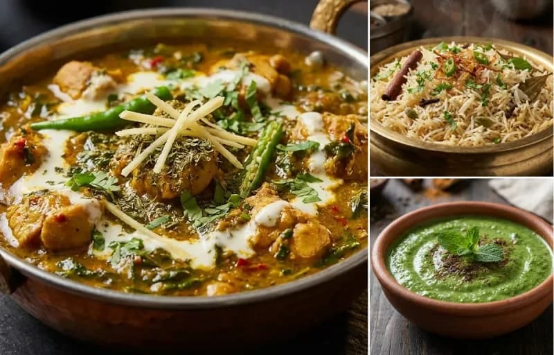 Murgh Methi, Bagara Khana and Dahi ki Chutney