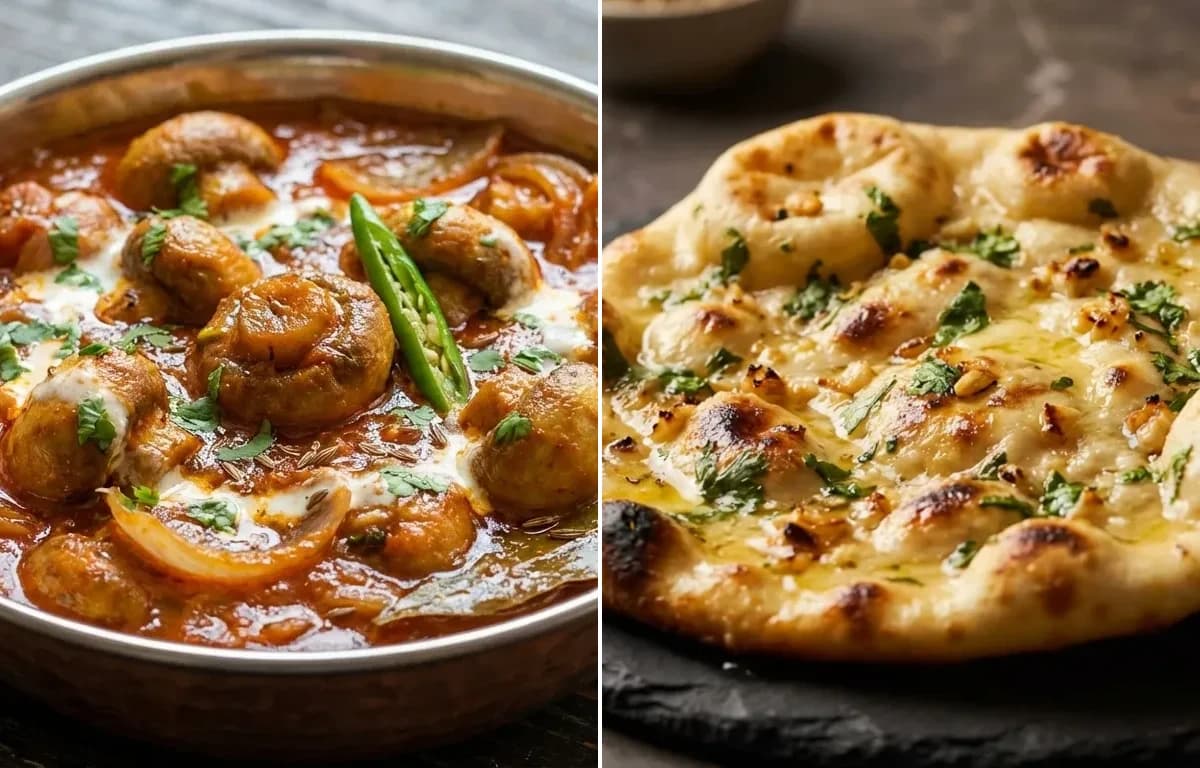 Mushroom Do Pyaza with Garlic Naan