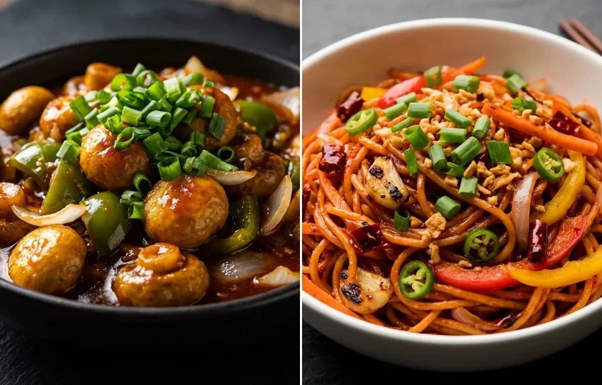Mushroom Manchurian Gravy with Chilli Garlic Noodles