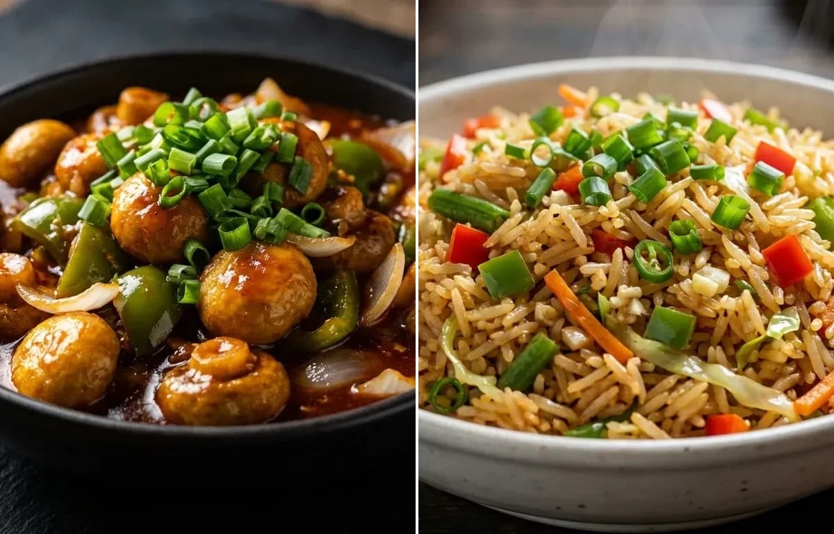 Mushroom Manchurian Gravy with Veg Fried Rice