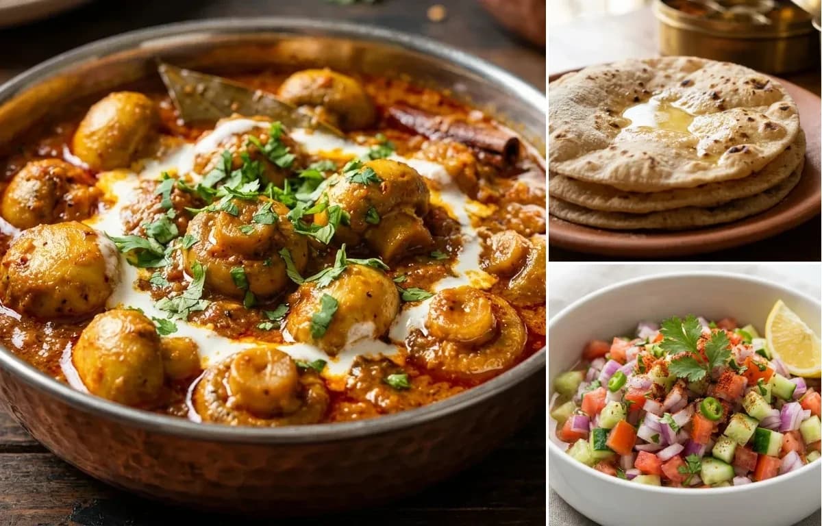 Mushroom Masala, Roti and Kachumber Salad