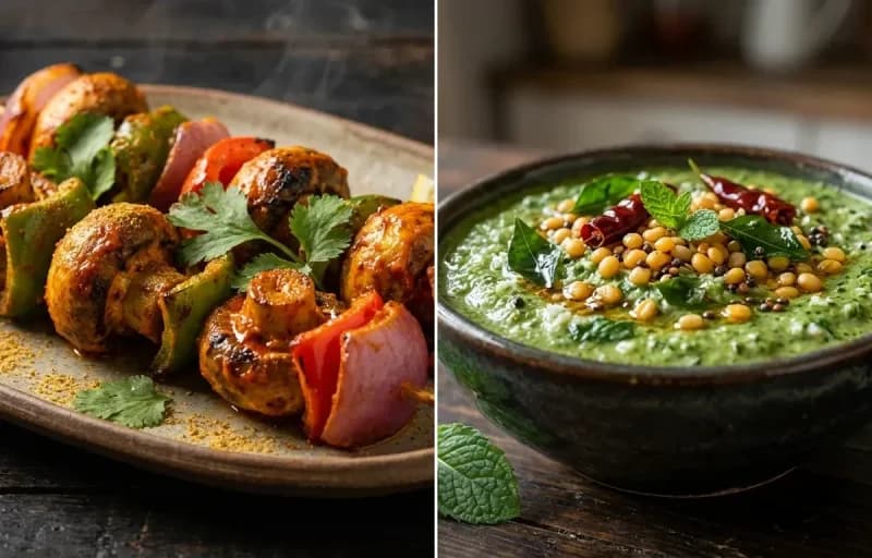 Mushroom Tikka with Pudhina Chutney