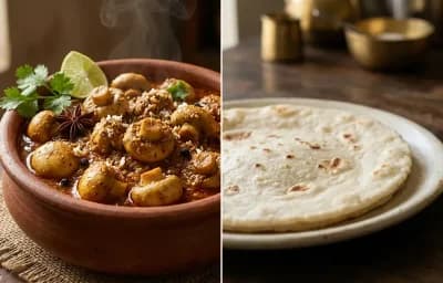 Mushroom Xacuti with Rice Bhakri