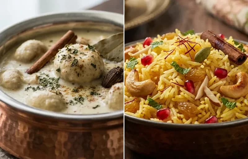 Mushroom Yakhni with Kashmiri Pulao