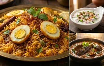 Muttai Biryani with Brinjal Salna