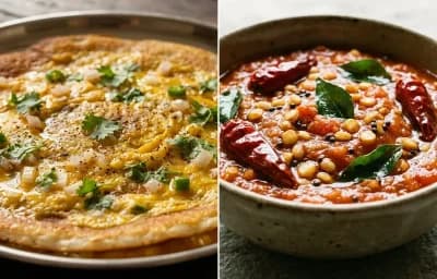 Muttai Dosai with Tomato Chutney
