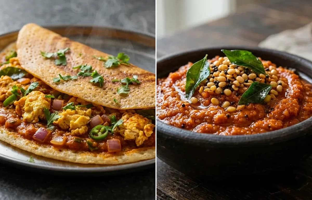 Muttai Kari Dosa with Kara Chutney